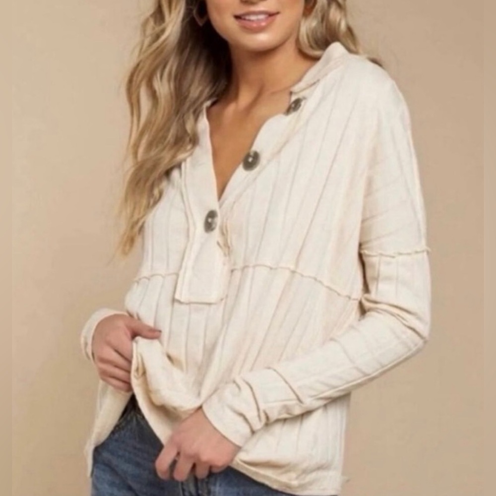 We The Free -In the Mix- ivory ribbed Henley - Medium